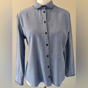 van Laack Germany Navy/White Button-Up Shirt w. Ruffled Edge.